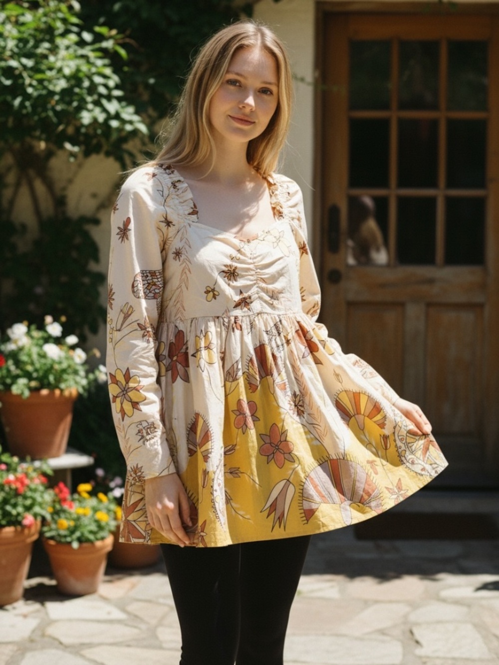 Anthropologie Let Me Be Poplin Baby Doll Top